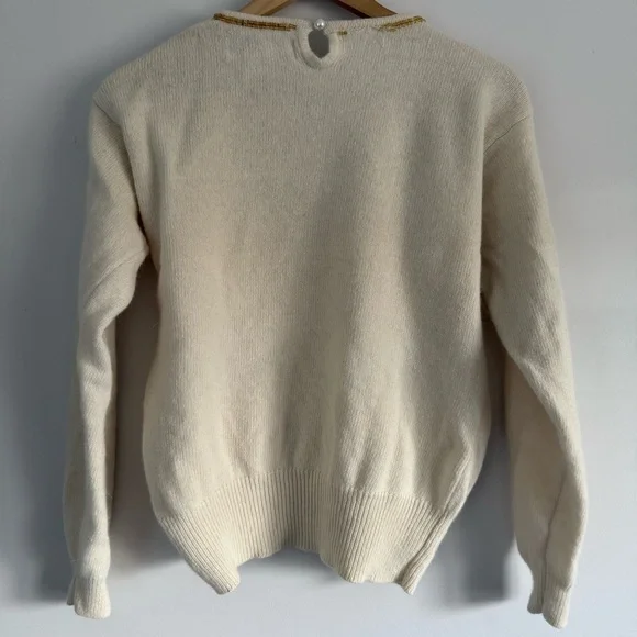 Vintage Principles Ivory Sweater with Burgundy Rose Pattern and Beading - Picture 2 of 5